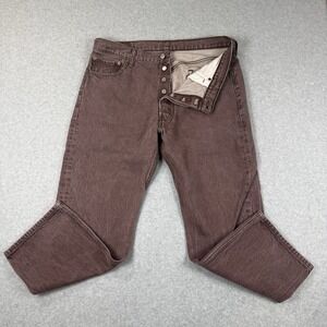 Levis 501 Jeans Men 38x30 Rust Denim Pants Button Fly Workwear Straight Burgundy